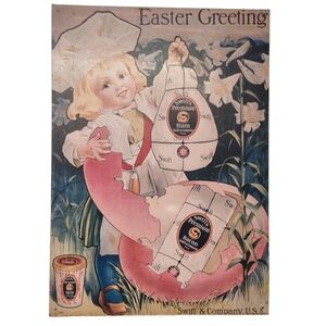 Vintage Swift's Premium Ham & Bacon Easter Ad Print - Pastel Pink & Cream